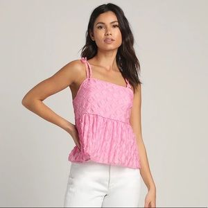 NEW Pink Burnout Diamond Tie-Strap Babydoll Crop Top